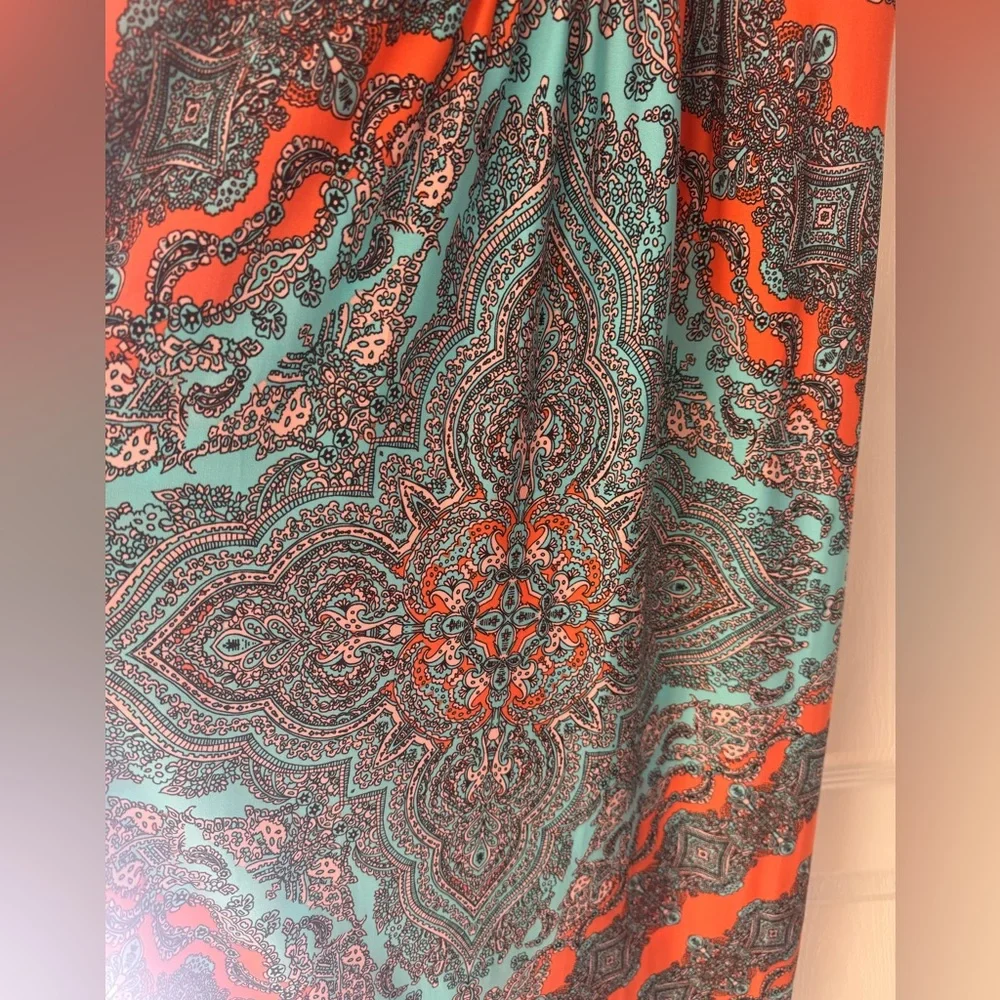 London Times Size 12 Medallion Sleeveless Halter Maxi Dress Orange and Blue NWOT